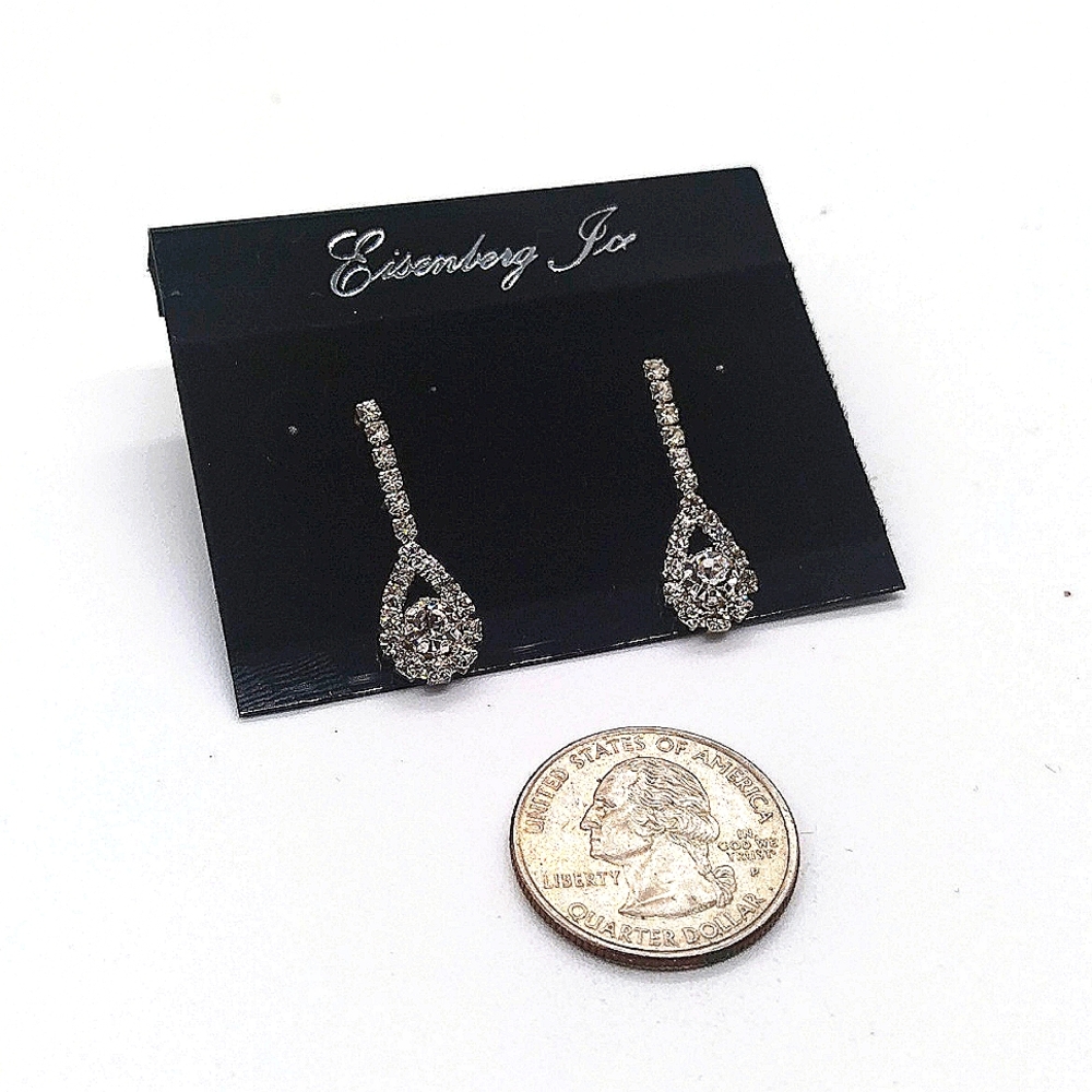 Vintage Eisenberg Ice 1" Pave Crystal Dangle Drop Earrings in Silver - Picture 6 of 6
